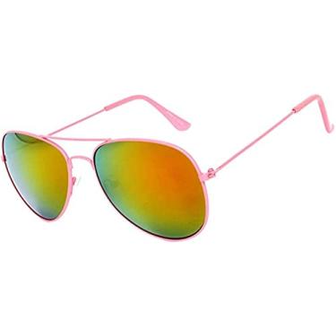 Imagem de Óculos de sol aviador clássicos com armação rosa neon lentes espelhadas femininas OWL ®.