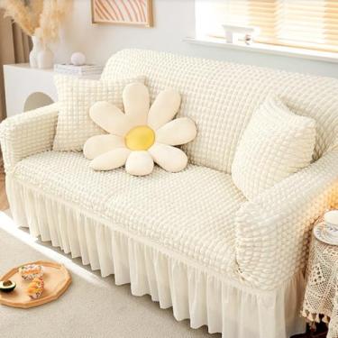 Imagem de KAIJIE Capa elástica para sofá, 1 peça, capa de sofá para 2 pessoas com saia, capa de sofá para sala de estar, capa de tecido jacquard com fundo elástico para cães, crianças, animais de estimação