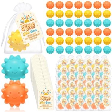 Imagem de Leelosp 60 conjuntos de sabonetes para chá de bebê, presentes de chá de bebê, mini sabonetes artesanais com cartão de agradecimento e bolsas de organza para decoração de festa do sol revelando o sexo