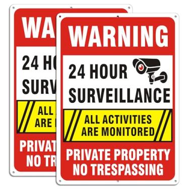 Imagem de (Pacote com 2) Placa de vigilância 24 horas para casa e negócios, propriedade privada s...
