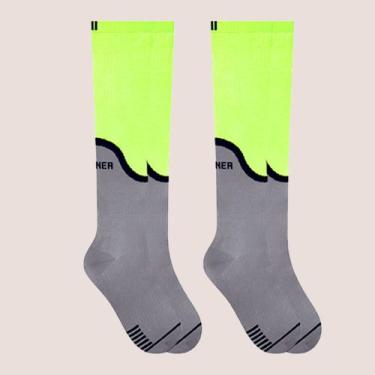 Imagem de 2 Meias 3/4 Compressão Masculina Fitness Corrida Selene, Amarelo, Cinz