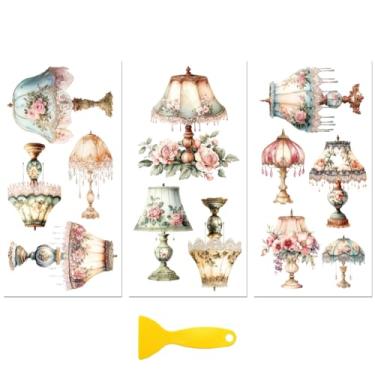 Imagem de Peacoblue Adesivo decalque de transferência para decoração de móveis artesanato 15 x 30 cm padrão vintage de candeeiro de mesa, 3 peças à prova d'água UV DTF transferência para gaveta cômoda vidro