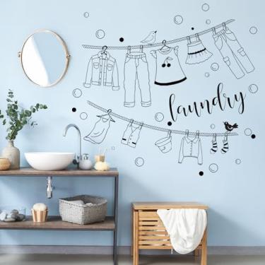 Imagem de fufuquare Decalques de parede com bolhas de desenho animado, adesivos à prova d'água para lavagem a seco, artes de parede removíveis para banheiro, lavadora, decoração de apartamento