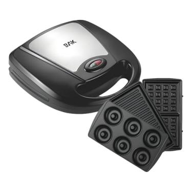 Imagem de Sanduicheira 3 Em 1 BAK Grill Elétrica Multifuncional Antiaderente Rosquinhas Waffle 800W 127V Sanduicheira Grill, Placa Removível, Donuts, 110v
