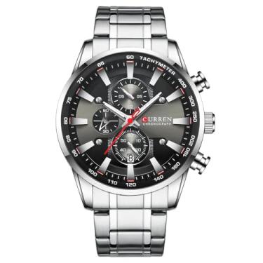 Imagem de Relógio Masculino 8351 Analógico Cronógrafo Funcional Original Grande Data Dia Ponteiro Luminoso (Prata e Preto)