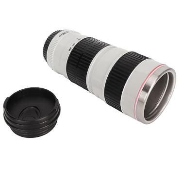 Imagem de Caneca de café com lente de câmera, copos com lente de aço inoxidável e tampa, caneca de viagem à prova de vazamentos, garrafa de água para chá, presentes para fotógrafos (Branco)