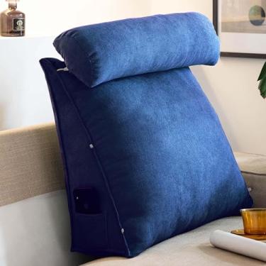 Imagem de Almofada De Cunha Triangular Almofada De Leitura Com Pescoço Ajustável, Almofada De Apoio Para As Costas Encosto Para Sofá-cama, Navy, 45x45x20cm