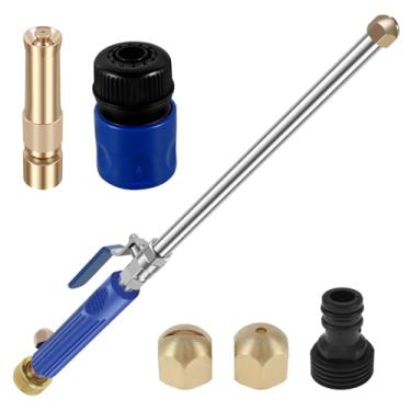 Imagem de Varinha de lavagem a jato atualizada de metal resistente de alta pressão Varinha de lavagem de alta pressão com 3 bocais e conector rápido limpador de alta pressão multiuso para mangueira de jardim