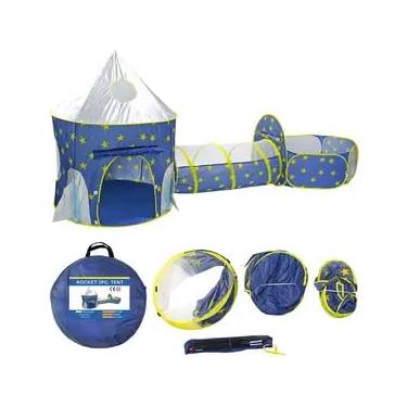 Imagem de Barraca Infantil 3 em 1 com Túnel e Cesta de Basquete Dobrável Portátil Azul
