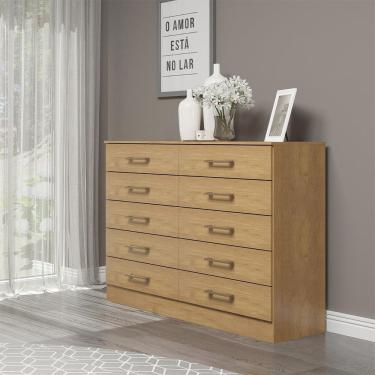 Imagem de Cômoda Para Quarto 117x92cm 10 Gavetas Mdp 3017 Menu Móveis Carvalho Dakar