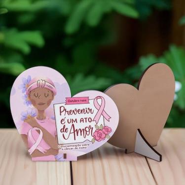 Imagem de Kit 15 Lembrancinhas MDF Coração Outubro Rosa Campanha de Conscientiza