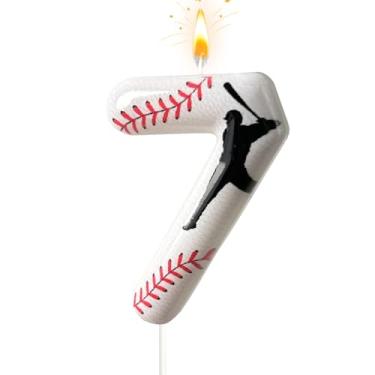 Imagem de Vela número de aniversário de beisebol, número 7 velas para topo de bolo, decoração de bolo ideal para festas de aniversário, aniversário de casamento e outras celebrações (andle 7)