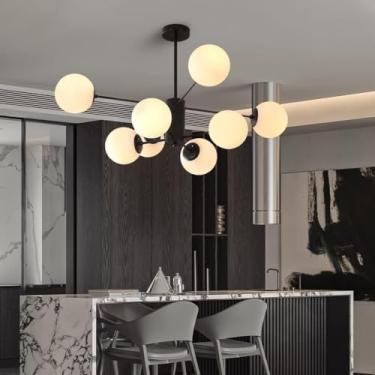 Imagem de Lâmpada Pendente Grande Sala De Estar Lustre E27 Moderno Lâmpada De Ferro Esférico Luz Suspensa Quarto Sala De Jantar Lâmpada Abajur De Vidro Iluminação Molecular Bar, Black, 8 heads