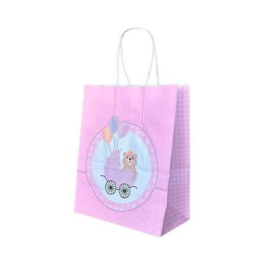 Imagem de Sacola De Papel Kraft Chá De Bebê Menina Com 10 Unidades - 7373
