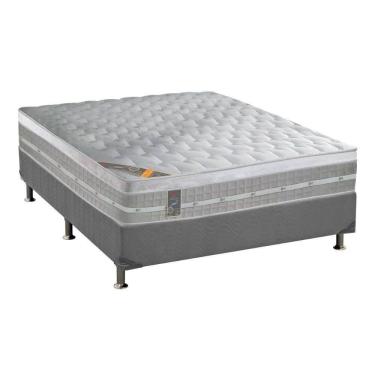 Imagem de Cama Box Casal: Colchão Molas Ensacadas Castor Premium Gel + Base Crc Suede Gray (138x188)