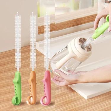 Imagem de Escova de limpeza de tubo de canudo de cor aleatória para casa nylon aço inoxidável escovas de limpeza de cabo longo (2 peças)