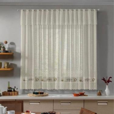 Imagem de Cortina Para Cozinha Renda cor Creme 2.00 x 1.50 m com Bandô Estampa C