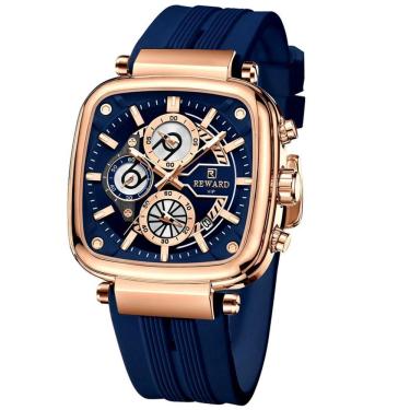 Imagem de Relógio Masculino De Pulso Design Esportivo à Prova D´agua Azul Dourado