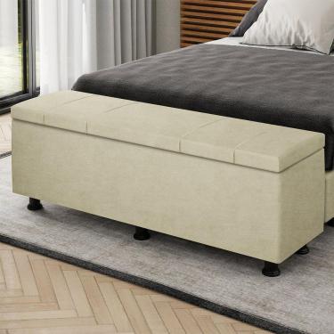 Imagem de Baú Sapateira Estofada Casal Queen Size 160 Cm Venus Veludo Skybox Bege