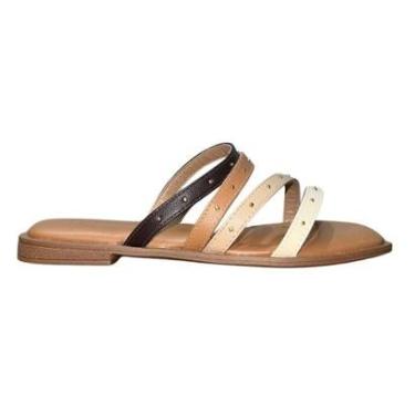 Imagem de Sandália Rasteira Slide de Tiras com Pedrarias Feminino Beira Rio 8550.102 Marrom-Feminino