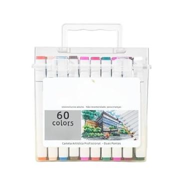 Imagem de KIT 24/36/48/60/80 Estojo Bolsa Caneta Marcadores Com Ponta Dupla Tampa Com NÚMERO DE CORES (60 Cores Branco)