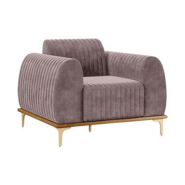 Imagem de Poltrona Decorativa Sala De Estar Base De Madeira Euro Veludo Rosê