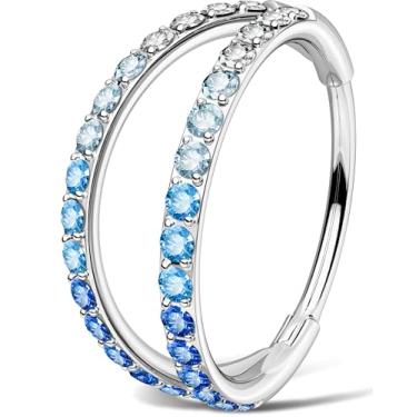 Imagem de OUFER Piercing de nariz de argola dupla, 20G 9 mm azul branco gradiente de Natal piercing de nariz de aço cirúrgico para mulheres, anéis de nariz elegantes para mulheres, perfeitos para piercing de