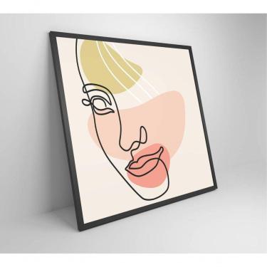Imagem de Quadro Feminino Silhueta Face Artística Contínua Medidas 40x40 Cm Impressão Tecido Canvas