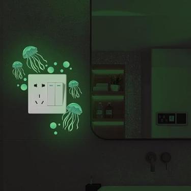 Imagem de 2 peças adesivos de parede luminosos água-viva desenho animado interruptor fluorescente decoração quarto adesivo autoadesivo (verde)