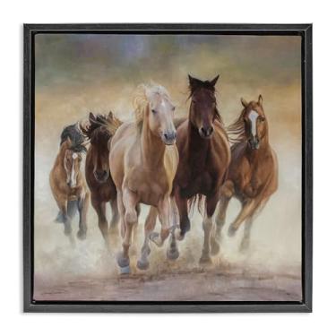 Imagem de Stupell Industries Arte de parede em tela flutuante cinza com cavalos galopantes fortes, design de James Corwin, 45 x 45 cm