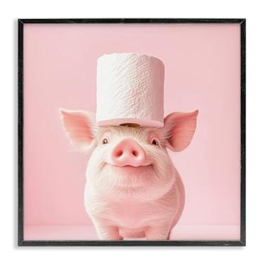 Imagem de Stupell Industries Papel higiênico Silly Piggy Pink Arte giclée emoldurada preta, design por Heidi Kuntz, 43 x 43 cm