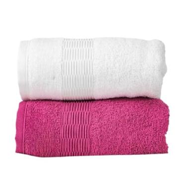 Imagem de Toalha de Banho Gigante, Kit 2 Toalhas Banhão Banho Gigante 72x130cm 460g(Branco e Fucsia)