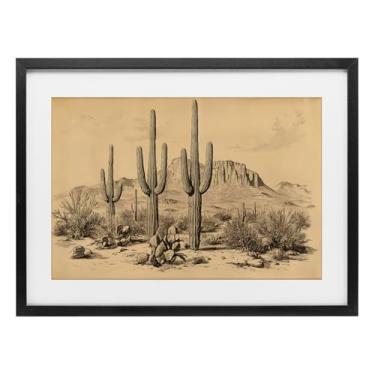 Imagem de Stupell Industries Cactus Desert Vintage Landscape Birch Impressão emoldurada sob vidro, design por Petal Prints Design, 17 x 23