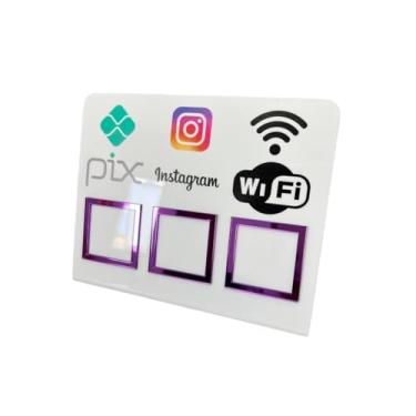 Imagem de Placa Pix Display Mesa Balcão PIX INSTAGRAM E WI-FI(Branco c/Lilás)