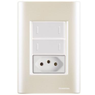 Imagem de Cj Dois Interruptor Duplo E Tomada 20a Giz Pérola Tramontina Completo Pronto Tramontina