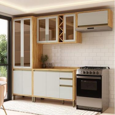 Imagem de Cozinha Modulada Compacta 4 Peças 10 Portas E 3 Gavetas 100% Mdf 270cm Barbados Espresso Móveis Amêndoa-off White