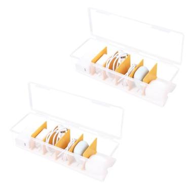 Imagem de Caixa organizadora de 2 peças, 30 x 10 x 7 cm com tampa de plástico transparente, organizador de carregador de telefone, compartimento embutido removível para organização de mesa de escritório em casa