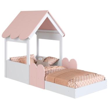 Imagem de Cama Solteiro Infantil Montessoriana Casinha Nana Branco/rosa C06 - Mpozenato