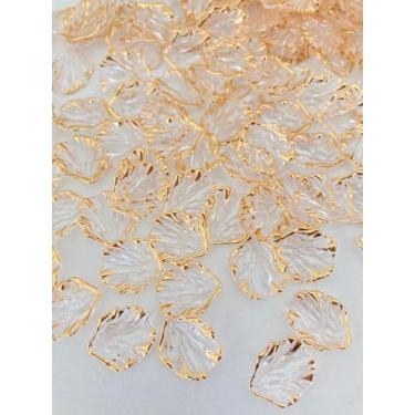 Imagem de Miçanga Pingente Com furo Em Formato de Folha Transparente Com Borda Dourada Para Montagem de Bijuterias e Outros Artesanatos 50un