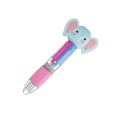 Imagem de Caneta Esferográfica Ponta Retrátil 4 em 1 Fun Mini Animais Criança Escolar Colorido Fofo Elefante