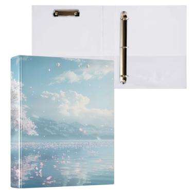 Imagem de Blueangle Fichário de cerejeira branca com 3 anéis com prancheta e 2 bolsos - Organizador de documentos decorativos de 3 cm para escritório, suprimentos para reuniões (500)