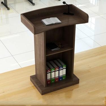 Imagem de Madeira de palestras e pódios de igreja, mesa de pódio com gaveta, suporte de púlpito de madeira com grande superfície de leitura e placa defletor, suporte de pódio para palestras com prateleira de