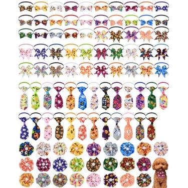 Imagem de PET SHOW 100 gravatas borboleta para cães de Halloween ajustáveis a granel para cães pequenos e médios, coleira de outono, flores, gatos, cachorros, laço, 25 conjuntos de estampas de abóbora para