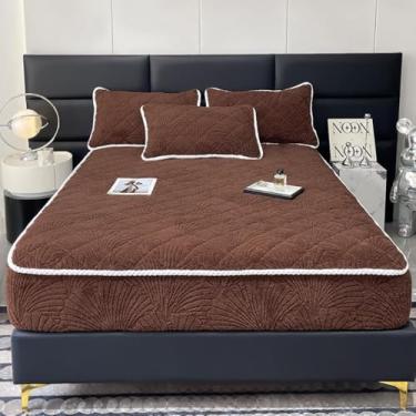 Imagem de Capa de colchão antiderrapante engrossada com elástico com bordas elásticas, protetor respirável à prova de poeira para solteiro/casal/queen/king size marrom. 150 x 200 cm