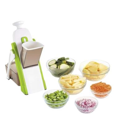 Imagem de Cortador Multifuncional 5 em 1 para Legumes e Vegetais – Fatiador de Aço Inoxidável, Lâminas Ajustáveis e Tesoura