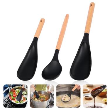 Imagem de Espátula multifuncional para cozinhar, espátula de silicone com cabo de madeira resistente ao calor, espátula de servir, colher, durável em altas e baixas temperaturas, colher de cozinha para misturar