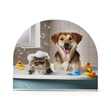 Imagem de JUZIHAI Porta-guardanapos de banho de gato e cachorro para mesa dispensador de guardanapo de acrílico para mesa suporte de lenços independente para cozinha sala de jantar bar festa decoração de casa