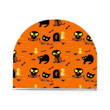 Imagem de JUZIHAI Porta-guardanapos para mesa, esqueleto e gatos, dispensador de guardanapo de acrílico para Halloween, suporte de lenços de mesa independente para cozinha, jantar, bar, festa, decoração de casa