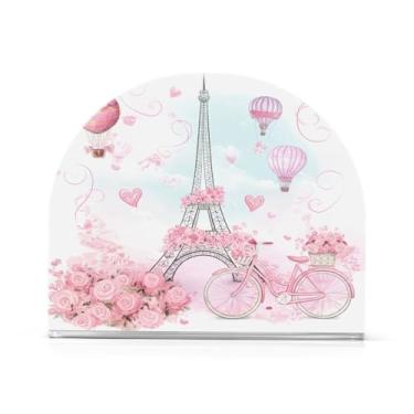 Imagem de Qilmy Porta-guardanapos acrílico da Torre Eiffel romântico, suporte de lenços de mesa independente, dispensador de papel de coquetel para cozinha, jantar, restaurante, bar, decoração, 1 pacote
