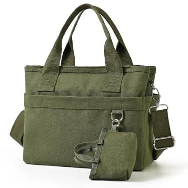 Imagem de KIDJFGG Bolsa pequena de lona com vários bolsos, bolsa de ombro transversal com compartimentos e zíper, bolsa leve ajustável, estética para mulheres, faculdade, trabalho, viagens, compras, praia